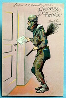 Antique embossed New Year's card - chimney sweep from 1904