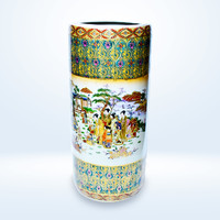 Large hand-painted Chinese floor vase, numbered, with a crack on the side