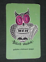 Kártyanaptár, MÉH hulladékhasznosító vállalat,grafikai rajzos,reklám figura, bagoly,1984,   (4)