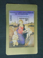 Kártyanaptár, Magyar Posta, filatélia, bélyeg, Raffaello Madonna,1984,   (4)