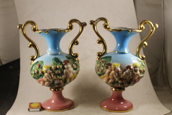 Pair of marked majolica vases with handles 218
