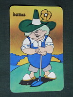 Kártyanaptár, Hermes kertészet barkács áruház, Budapest, grafikai rajzos, reklám figura, 1984,   (4)
