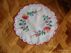 Handmade, embroidered, hemmed small tablecloth, unused,