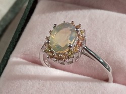 Ethiopian fire opal - yellow sapphire 925 silver ring 57