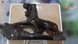 Black colored stone or glass lion, carved mineral? Statue