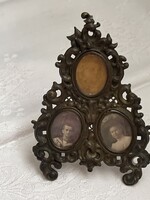 Antik asztali fém három képes fényképtartó