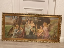 A very large picture in a wooden frame.