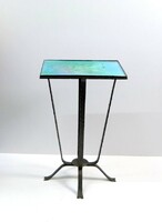 Turquoise Enamel Ceramic and Wrought Iron Planter or Side Table, 1970s - 04664