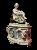 Antik kézzel festett Meisseni jelzésű porcelán asztali óra