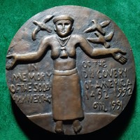 Osváth Mária: Kolumbusz, Amerika felfedezésének 500. évfordulója, 1991, bronz érem