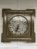 Wall clock with a very nicely crafted metal dial in a dreamy bone inlaid frame.