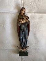 Antique carved wooden statue of Mary with little Jesus, beautifully painted.