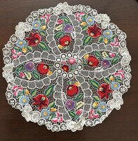 Huge round openwork Kalocsa embroidered risel tablecloth