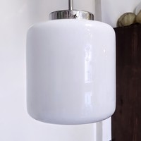 Bauhaus - Art deco nikkelezett menyezeti lámpa felújítva - tejüveg henger búra