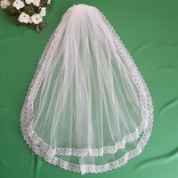 New Handmade 2 Layer Lace Edge Snow White Bridal Veil (75.1)