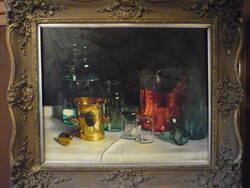 Árpád Romek (1883 - 1960) still life (glass, copper), 1920s 1810 13