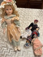 Dolls with porcelain heads and hands: 45 cm and 21 cm