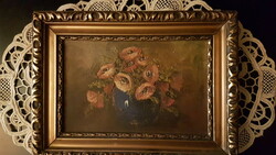 Pipacs  virágcsendélet (élethű)szép keretben ,jelzés nélkül, régi festmény
