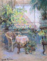 Bruck Hermina (1861-1945): Enteriőr (szignózott pasztell) Bruck Lajos testvére