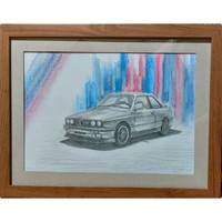 Bmw e30/m3 pencil drawing, pastel background