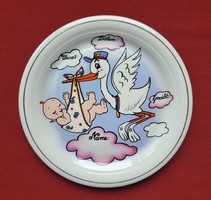 Tognana olasz német porcelán tányér születési kislány gyerek ajándék gólya akasztható fali tányér