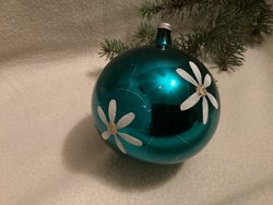 Régi nagyobb méretű kék virágos gömb karácsonyfadísz