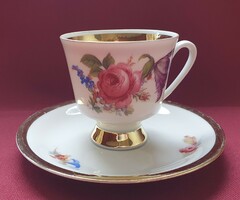 Johann Seltmann Vohenstrauss Bavaria német porcelán kávés csésze és csészealj szett rózsa virág