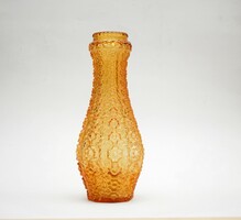 Mid Century Cseh Sárga Üveg Virágos Váza / Retró váza