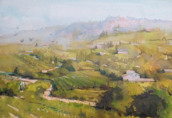 tibor Bálinth: Provence (watercolor 32.5 cm x 22 cm paper-250 gr) light impressionistic landscape