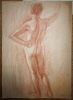 From HUF 1, the work of industrial artist Erzsébet Sipos, fashion designer study, red chalk back nude! 42X31