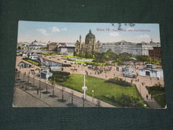 Képeslap, Postkarte, Ausztria ,Wien. Karlsplatz mit Karlskirche