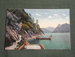 Képeslap, Postkarte, Ausztria,Gmunden Lainaustiege Salzkammergut Ruderboot Boot Personen pub