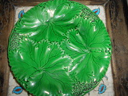 Antique Schramberg green leaf pattern majolica plate.