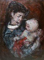 adolf Weintrager (1927-1987): mother with child (oil, canvas), painter from Baja