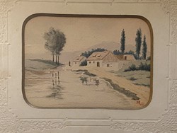 Md 1903 antique small marked landscape painting
