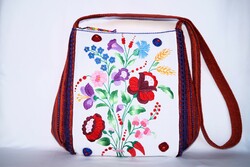 Colorful, hand-embroidered, large-sized women's packing bag made of Kalocsa floral embroidered fabric