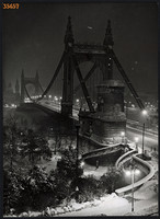 Larger size, photo art work by István Szendrő. Budapest, the old Elizabeth Bridge in winter, 1930