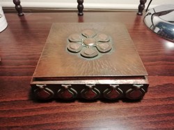 Retro handicraft copper box with wooden interior