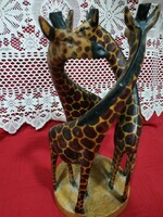 Wooden carved triple giraffe statue - rare