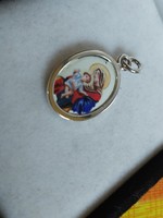 Porcelain mary pendant with silver frame