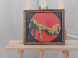 (K) nice small nude painting 28x24 cm with frame