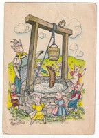 M:01 Üdvözlő antik képeslap mese-reklám, postatiszta (A Farkas és a hét kecskegida)