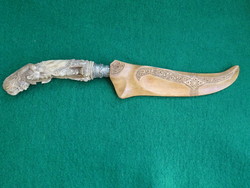 Antique Indonesia ritual dagger with carved bone handle 19th Century