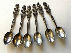 Set of 6 Russian silver mocha spoons with rose flower decoration 9.3 Cm