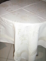 Beautiful antique vintage floral buttery yellow damask tablecloth