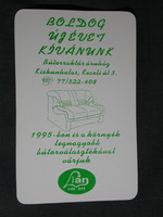 Kártyanaptár, Lián bútor raktáráruház, Kiskunhalas, grafikai rajzos, 1995,   (5)