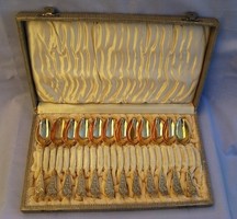 Szecessziós, aranyozott ezüst (800) 12 db teás, fagylaltos, desszertes kanál (Bruckmann&Söhne)