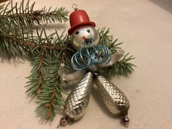 Régi üveg gablonzi kalapos emberke karácsonyfadísz