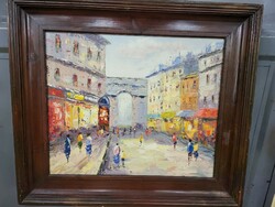 City streetscape oil painting