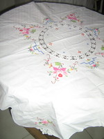 Beautiful small cross-stitch embroidered crochet and stitched floral tablecloth